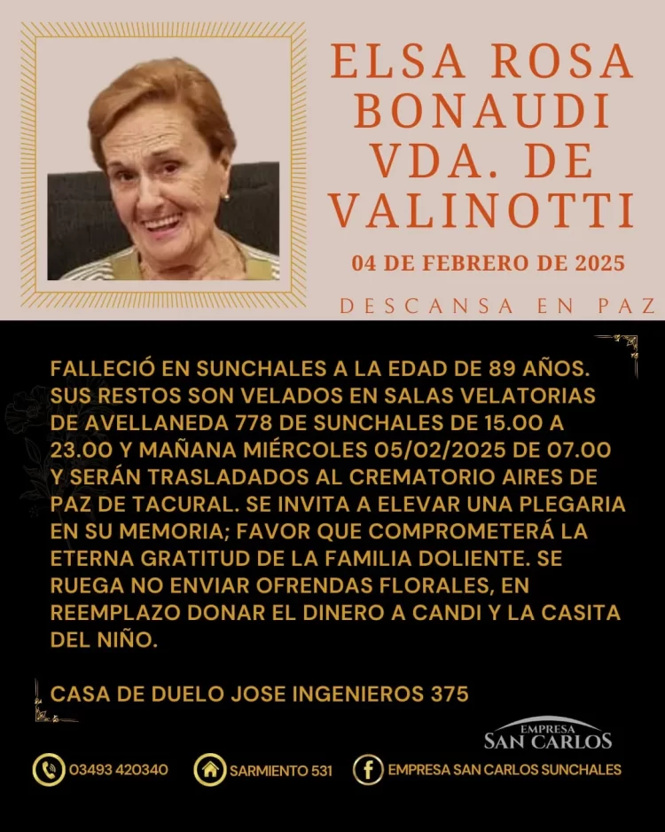 Elsa Rosa Bonaudi Vda. de Valinotti