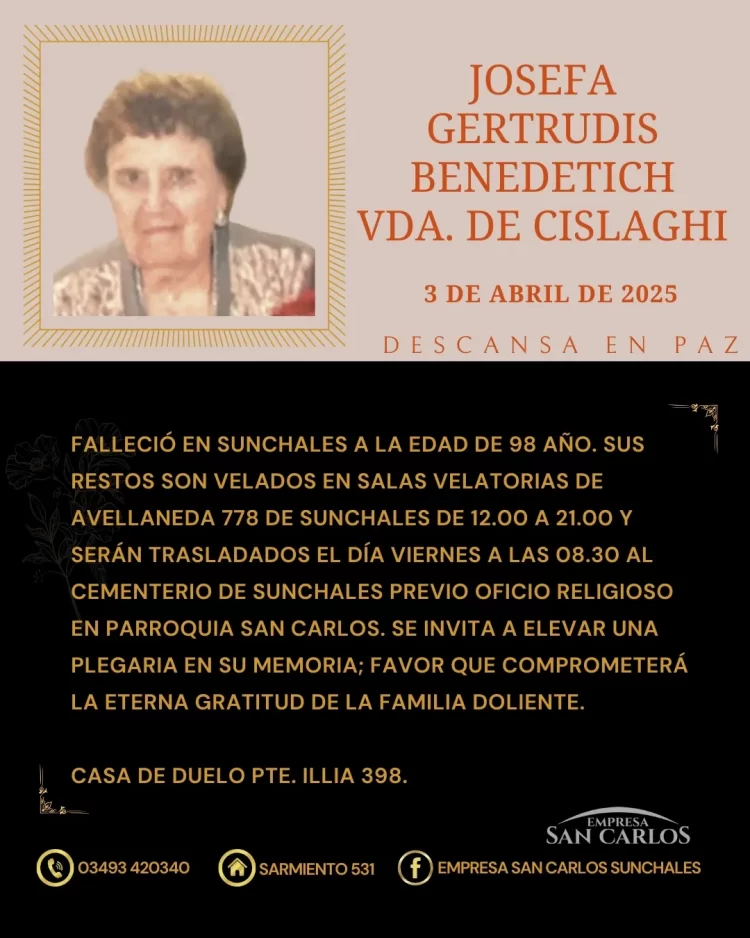 Josefa Gertrudis Benedetich Vda. de Cislaghi
