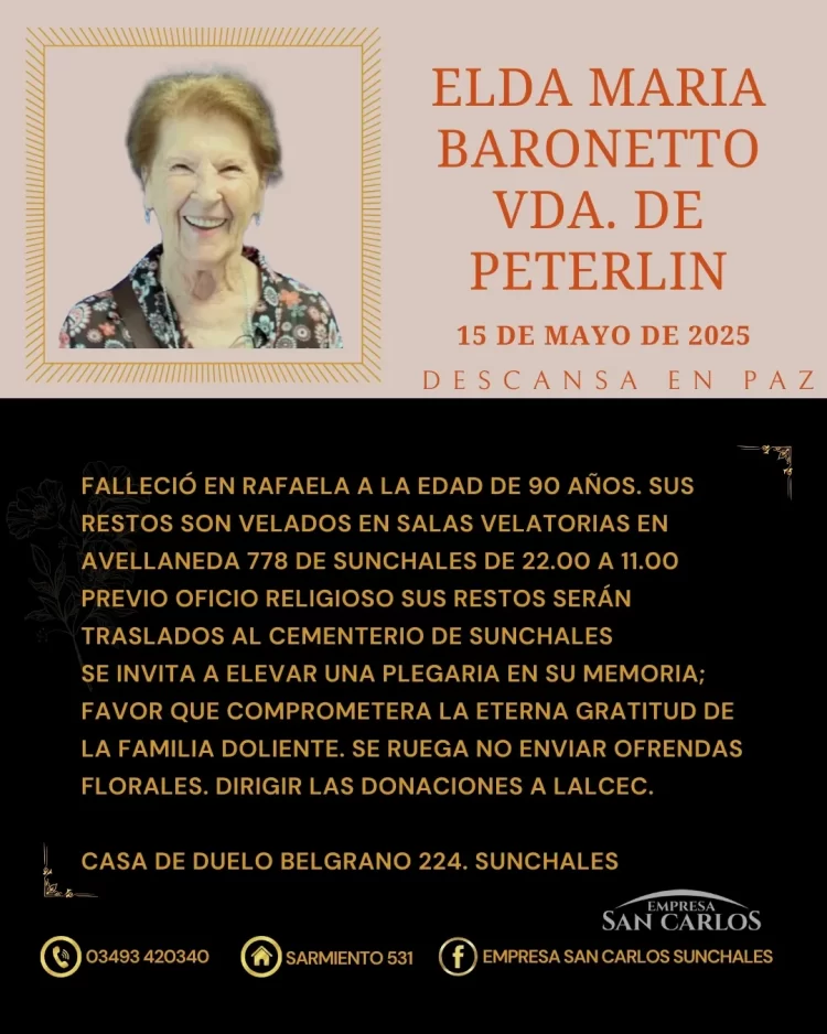 Elda Maria Baronetto Vda. de Peterlin