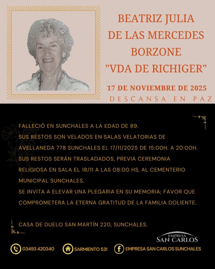 Beatriz Julia de las Mercedes Borzone “Vda. de Richiger”