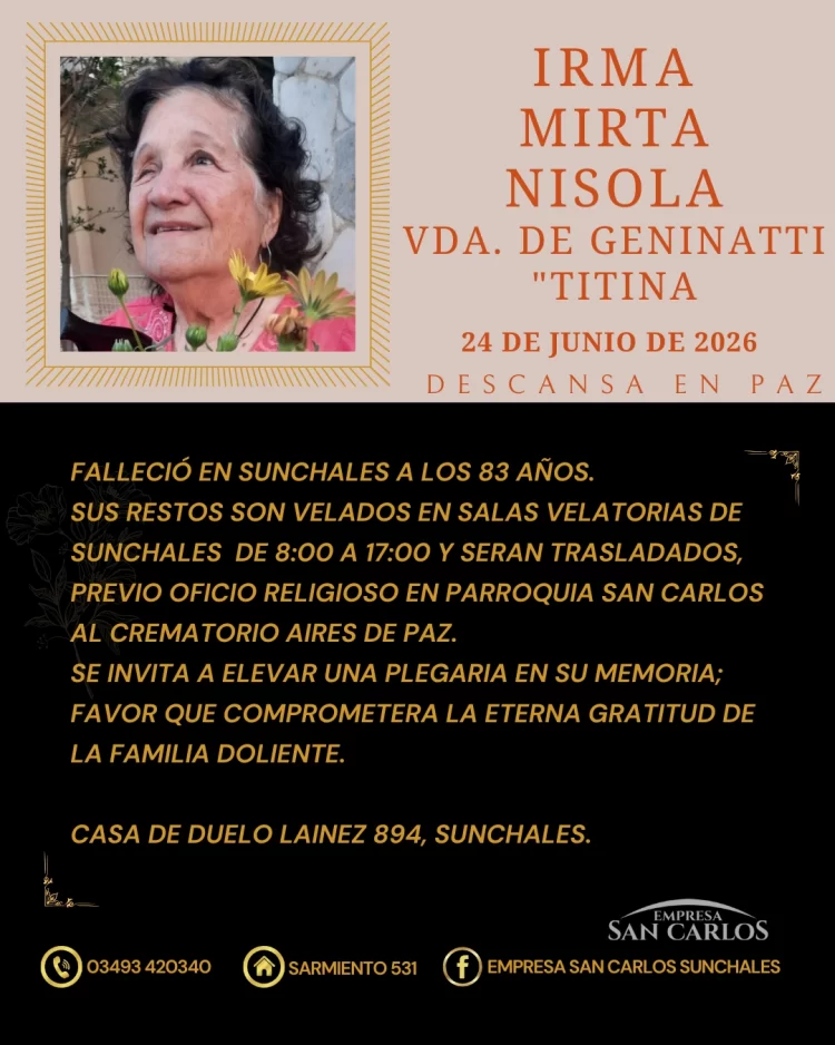 Irma Mirta Nisola Vda. de Geninatti “Titina”